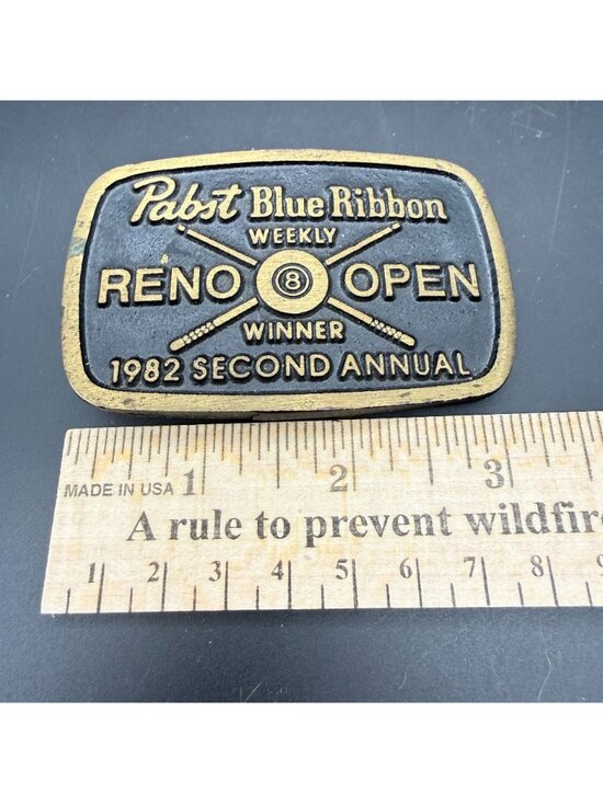 Vtg pabst blue ribbon - Gem Vtg 1982 DynaBuckle Pabst Blue Ribbon Solid Brass  “Reno Open Weekly Winner” USA
